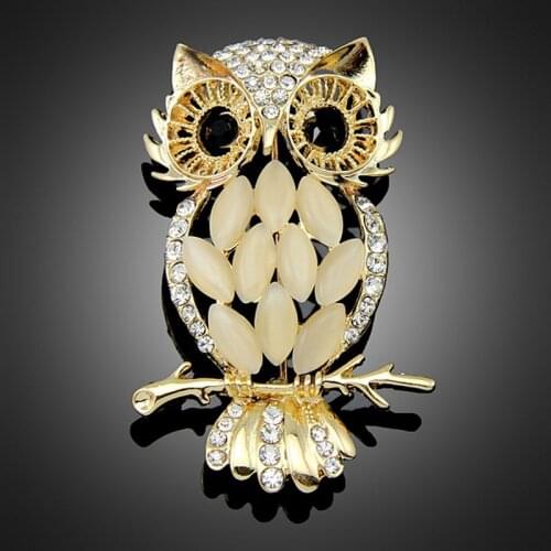 Top Quality Fashion Jewelry Studded Crystal Cat Eye Stone Rhinestone Owl Brooch Bird Pin Brooches for Women