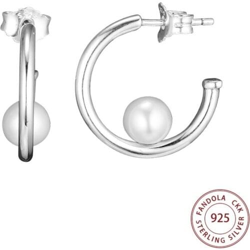 100% 925 Sterling Silver Contemporary Pearls Hoop Earrings For Women Wedding Earring Fine Jewelry bijoux femme