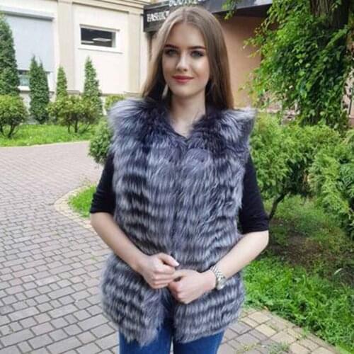 2021 New Style Real Fur Gilet Sleeveless Coat Natural Silver Fox Fur Vest Female Autumn Winter Fashion Waistcoat Free shipping