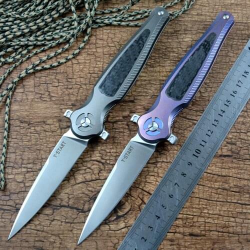 Y-START New Knife S35VN Blade Ball Bearing Washer Titanium Handle Flipper Fast Open for Outdoor Hunting Camping EDC