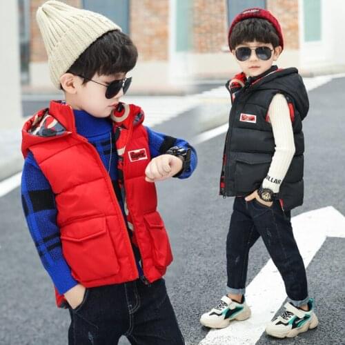 3-13Y Winter Boys Waistcoat For Children Outwear Clothes Thicken Warm Hooded Cotton Camouflage Double-sided Wear Vest For Boys