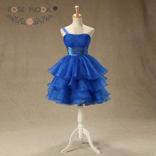 Rose Moda Royal Blue Prom Dress One Shoulder Short Prom Dresses Ball Gown Xmas Party Dress 2019