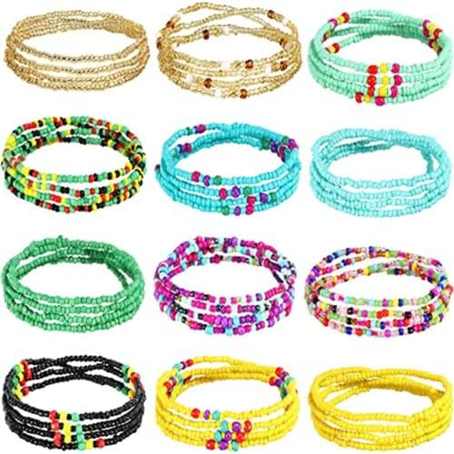 12 Pieces Waist Beads Chains Summer African Belly Beads Colorful Beach Bikini Body Belly Chain Elastic Women Beads For Jewelry