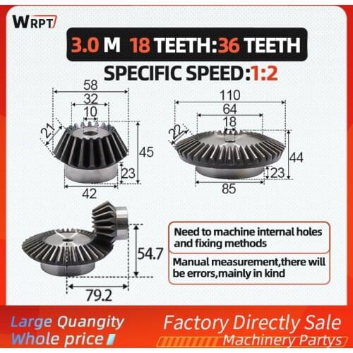 3 Mode Specific speed 1: 2 Bevel gear inner hole 10mm、18mm 3M18Teeth:36Teeth 90 degree transmission bevel gear