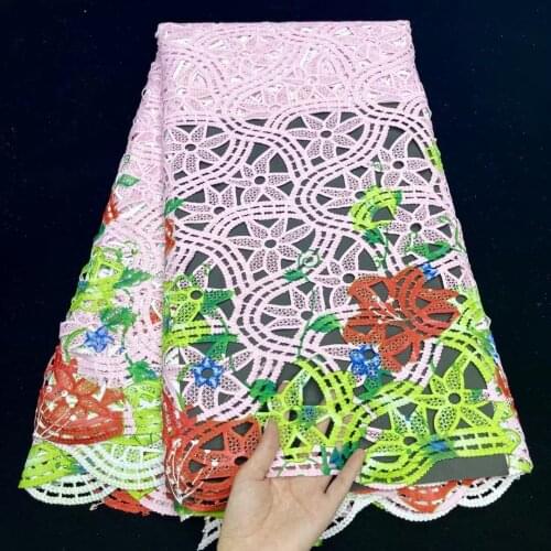 African Printed Guipure Lace Fabric High Quality Nigerian Milk Silk Cord Lace Fabric 2021 For Women Dresses 5 Yards
