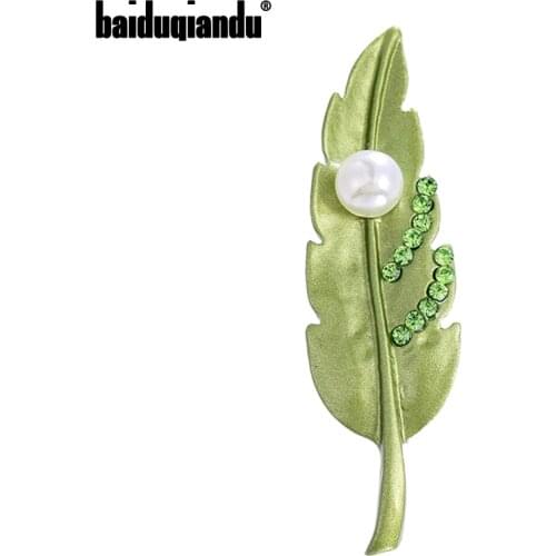 Baiduqiandu Pearl Enamel Leaves Brooches Women 2-color Flower Party Casual Office Brooch Pins Gifts