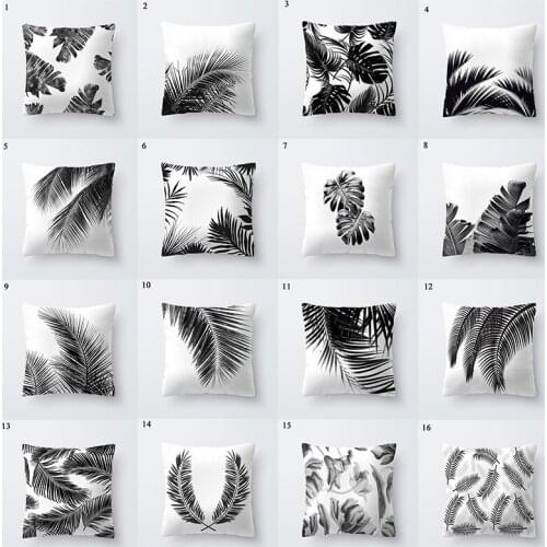 Black White Plant Leaves Pillow Case 45*45cm Square Pillowslip Sofa Throw Pillows Covers Decorative Cushion Cover Home Supplies