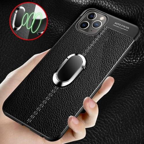 For iPhone 11 Pro XR Max Case Imitation leather Magnetic Ring Bracket Back Cover For iPhone X XR XS Max 7 8 6 6s Plus Case Coque