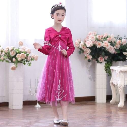 3-12 Y Kids Princess Long Sleeve Cosplay Party Fashion Snowfelake Dress for Girls