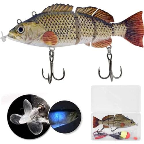 Electric Lure Wobblers For Fishing 4-Segement Swimbait USB Rechargeable Lure Crankbait Flashing LED light Fishing Lure
