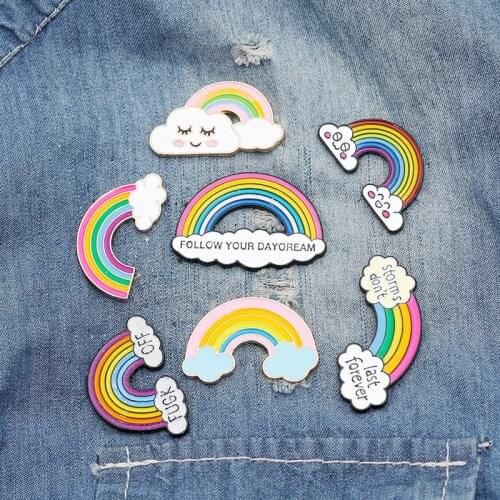 Hot Sell Rainbow Clouds Enamel pin Custom Dark White Brooches Bag Clothes Lapel Pin Badge Weather Jewelry Gift for Kids Girls