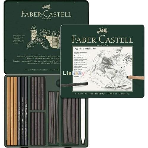 Faber-Castell 24 Pcs Pitt Charcoal Set,112978,A Range of Natural Drawing Charcoal Stick and Pencil,A Range of Degree of Hardness