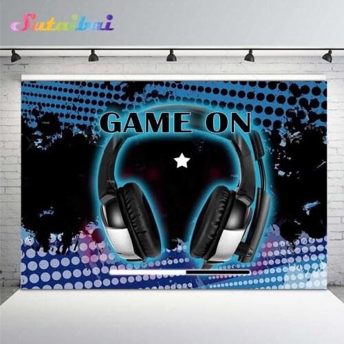 Game on Backdrop Newborn Birthday Music Video Photo Background Headset Retro Gaming Party Decoration Photography Backdrop Studio