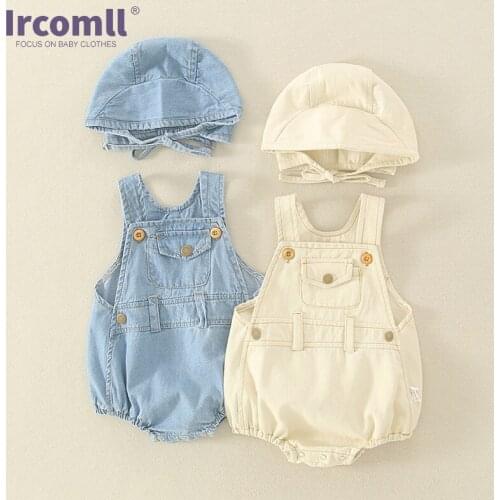 Ircomll 2pcs Baby Summer Clothes Denim Bodysuit + Hat Baby Boys Girls Set For Newborns Jumpsuit For Kids Childrens Clothing