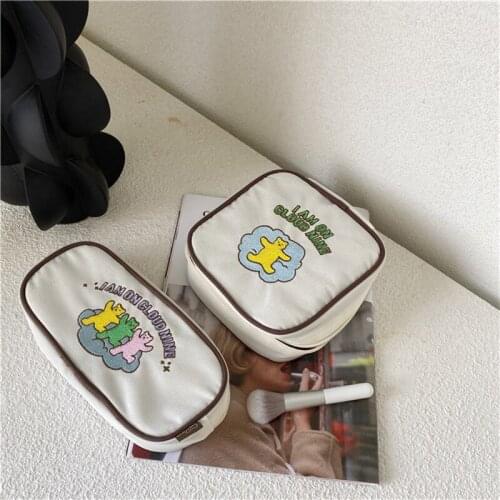 Kawaii Bear Embroidery Canvas Pencil Bag Pen Bag Kids Gift Cosmetic Stationery Large Capacity Student Stationery Bag