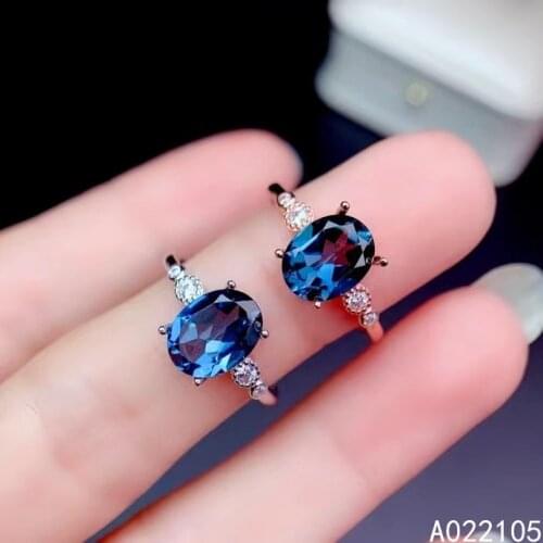 KJJEAXCMY fine jewelry 925 sterling silver inlaid Natural London blue topaz women luxury simple oval adjustable gem ring support