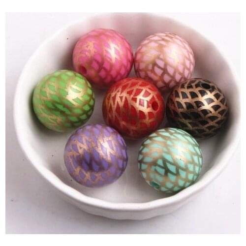 Kwoi Vita fashion Jewelry round 20mm 100pcs/lot chunky solid print gold Mermaid beads for kids jewelry making