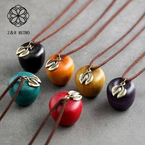 Colors Wood Apple Fruit Statement Necklace for Women Chokers Plant Leaf Pendants Rope Jewellery Suspension necklaces & pendants