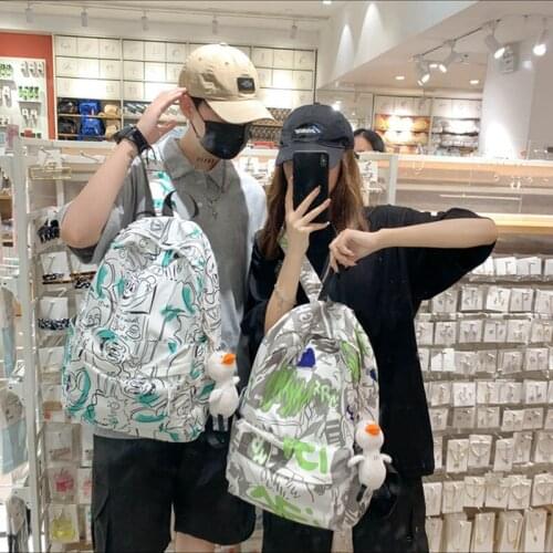 Fashion Girl Cool Primary School Backpack Boys High Teenagers Waterproof Black Nylon Graffiti 5 Grade High-Capacity Back Bag