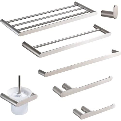 Leyden Brushed Bathroom Accessories Set 304 Stainless Steel Wall Mount Single Towel Bar Toilet Paper Holder Towel Ring Robe Hook