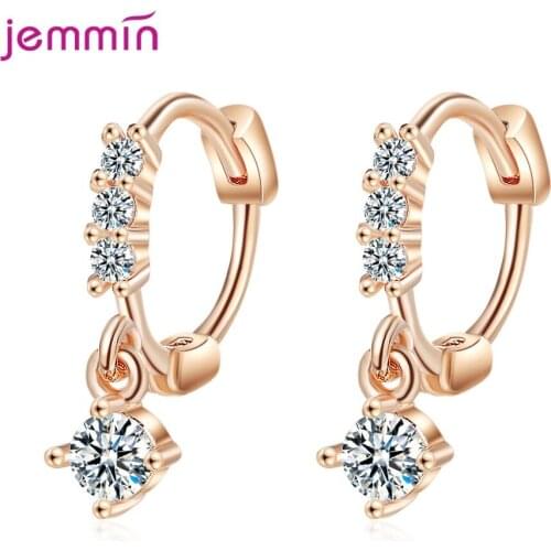 New Rose Gold Hoop Earrings For Women Wedding Real 925 Sterling Silver Earrings AAA Zircon Pendant Wedding Engagement Jewelry