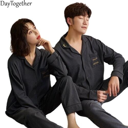 The spring and autumn period and the new pajamas lovers suit knitted cotton long sleeve female chun xia, thin man leisurewear