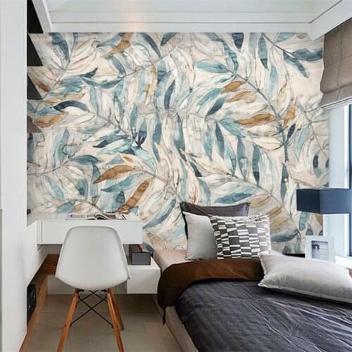Beibehang papel de parede Custom wallpaper 3d mural picture modern simple retro hand painted leaf background wall paper 3d mural