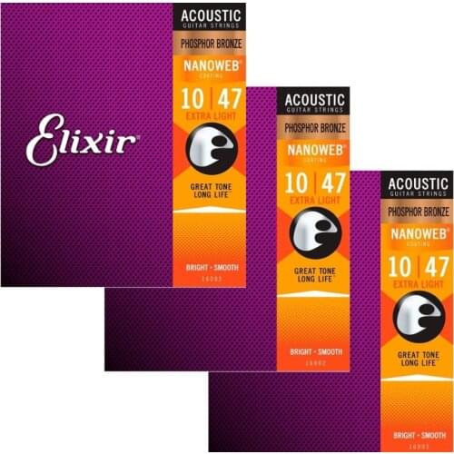 NANOWEB ACOUSTIC GUITAR STRINGS Anti-Rust Plain Steel&Phosphor Bronze Strings 16002 (010-047) 16027 (011-052) 16052 (012-053)