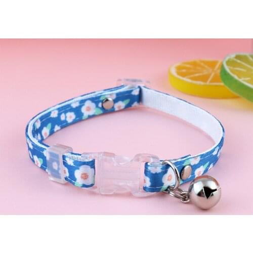 New Summer Fresh Flower Printed Cat Collar Bell Small Dog Collar Adjustable Kitten Puppy Cat Accessories Cats Products for Pets