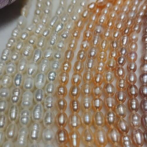 Natural Freshwater Pearl Classic Choker Necklace 4-5mm Rice Oval Beads Single Strand 36cm DIY Jewelry Accessory