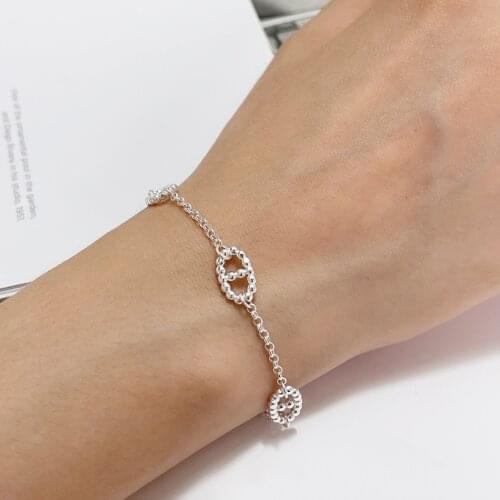 Authentic 925 Sterling silver Pig Nose Chain Bracelet Wrist Charms fine Geometric Jewelry C-A292