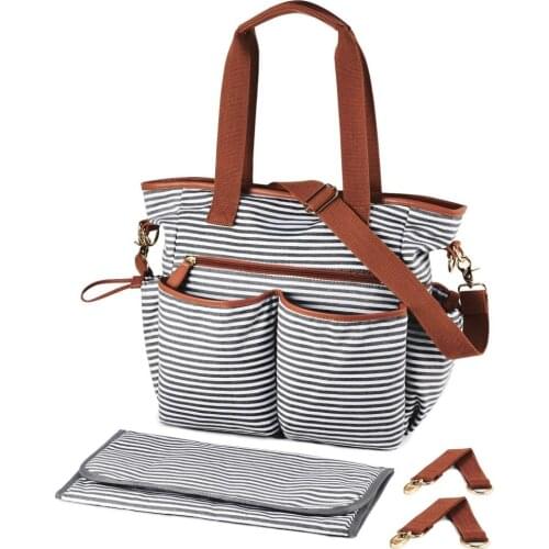 Striped Mummy Maternity Nappy Messenger Bag Large Capacity Travel Nursing Diaper Multifunction Waterproof Outdoor Stroller