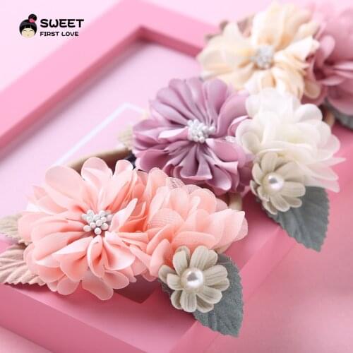 New Flower Nylon Headbands For Girls Chiffon Flower Girls Hairbands Floral Baby Accessories Kids Headwear Baby Hair Accessories