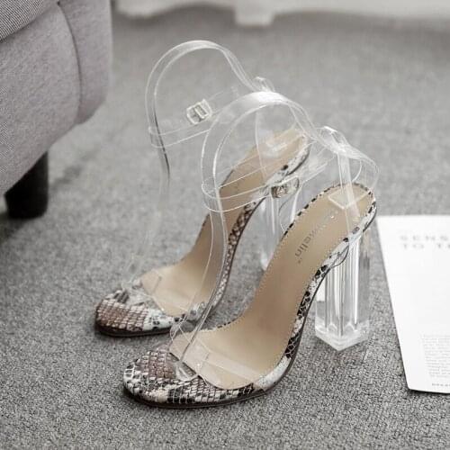 2020 PVC Transparent Print Serpentine High Heel Sandals Ladies Shoes Buckle Strap Rome Gladiator Sandals Women