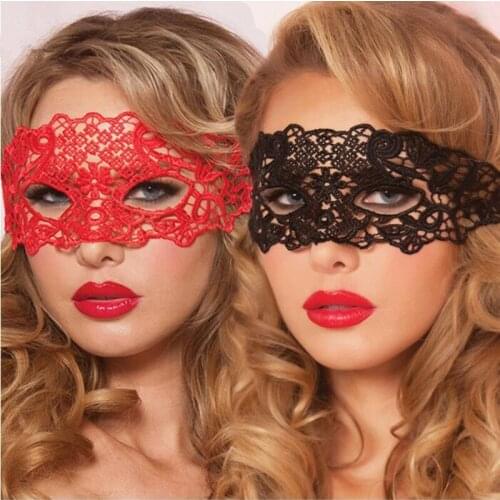 Sexy lingerie hot women exotic apparel hollow lace eye mask accessories black red nightclub queen party masks