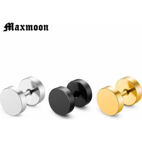 Maxmoon Wholesale Fashion Black Silver Color Stainless Steel Earrings Women Mens Barbell Dumbbell Punk Gothic Stud Earring For