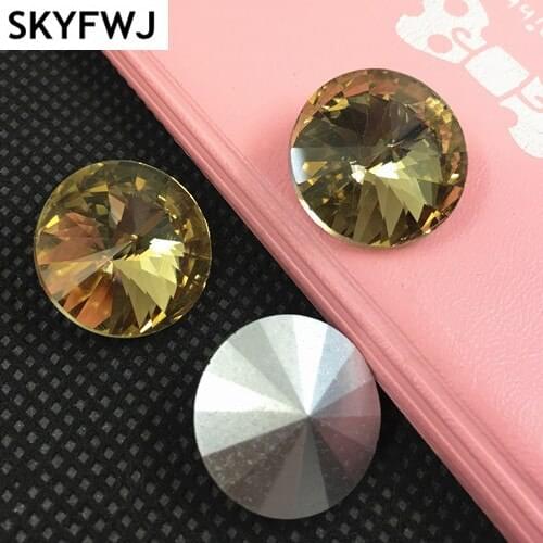 Light coffee Color 6,8,10,12,14,16,18mm RIVOLI CRYSTAL POINTED BACK Rhinestones Round Glass Stone for Dress Making