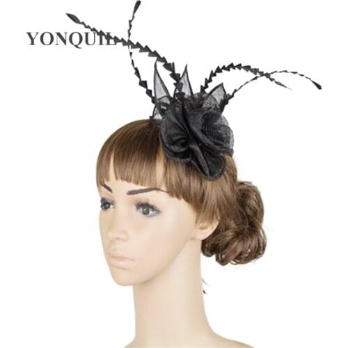 21 Colors Fashion Women Small Chic Rose Fascinator Hat Cocktail Wedding Party Church Fancy Feather Headpiece Hair Combs TMYQ008