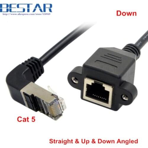 Up Down Angled RJ45 Cat5 8P8C FTP STP UTP Cat 5e Male to Female Panel Mount LAN Ethernet Network Cable 1ft 2ft 3ft 5ft 30cm 60cm