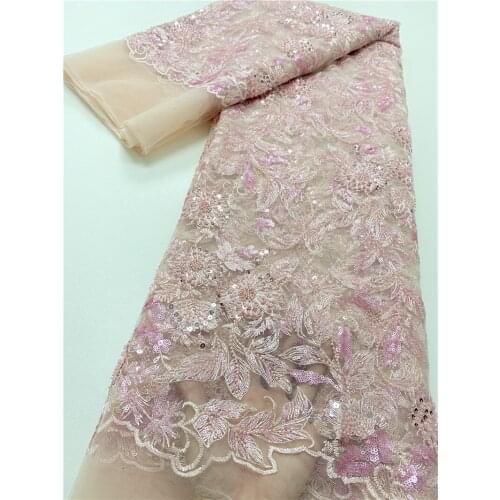 XIYA High Quality Embroidered Groom Beads Lace French Sequins Mesh Tulle Lace for Women Wedding Dress NI5064-2