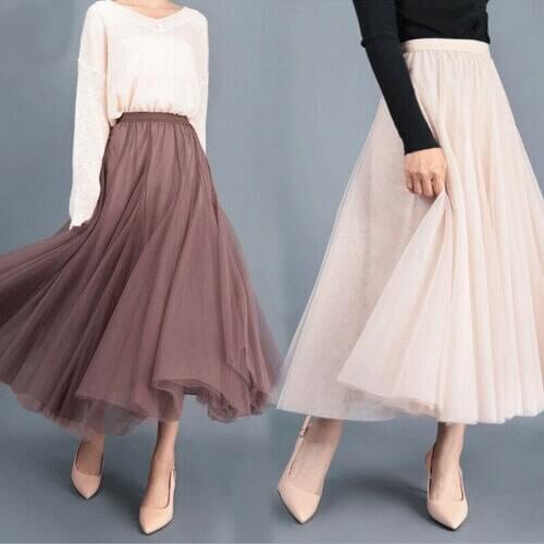 Skirt Women Mesh Skirt 2019 Women Summer Casual Tulle Mesh Elastic Waist Long Skirt jupe femme