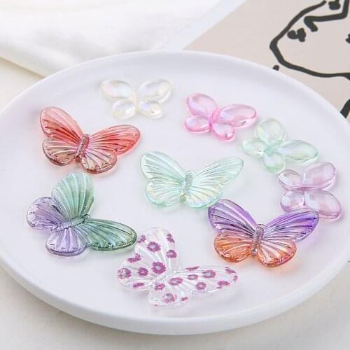 10pcs Symphony Gradient Color Butterfly Earrings For Women Sweet Jelly Color Perforated Pendant diy Hair Accessories Material