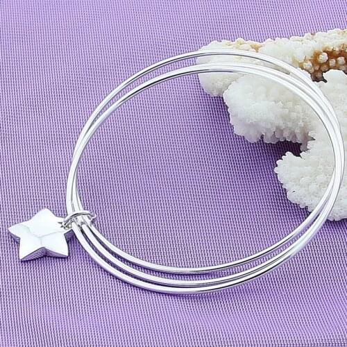 Silver Bangle 925 Jewelry Fashion Three Circle Star Bracelet Bangle for Women Charm Bracelet