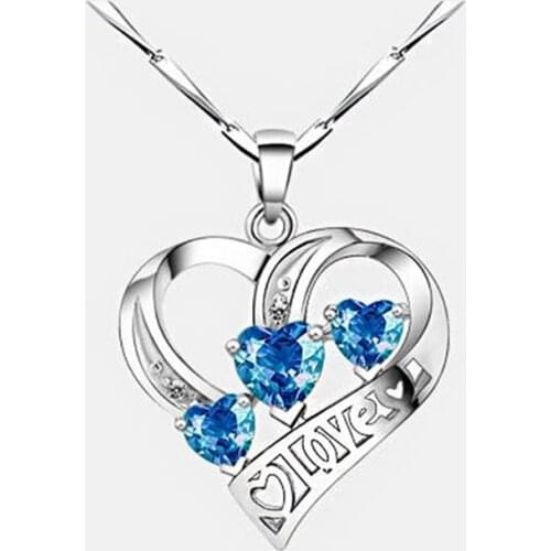 KOFSAC F 925 Sterling Silver Necklaces For Women Wedding Party Exquisite Blue Heart Crystal Pendant Necklace Jewelry Gifts