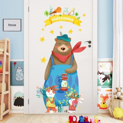 Animal Bear Wall Stickers for Kids Room Home Decoration Cartoon Wall Mural Decal PVC Art Poster Self-adhesive Wallpaper