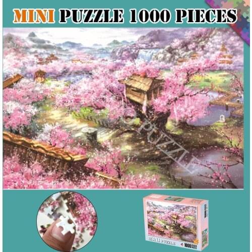 Mini Jigsaw Puzzles 1000 Pieces Beautiful Sakura Wooden Puzzle Toys for Adults Beautiful Landscape Puzzles Games Kids Gifts
