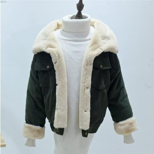 2020 Winter Parkas Lamb wool Corduroy Jacket Women Plus size Loose Long sleeve Thick Warm Short Coat Female Casual Student Tops