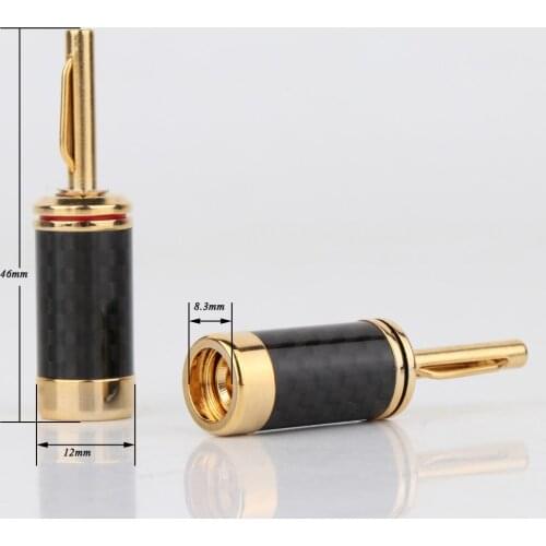 4pcs 24K Gold Plated Carbon Fiber Speaker Cable Banana Terminal PLUG Connector
