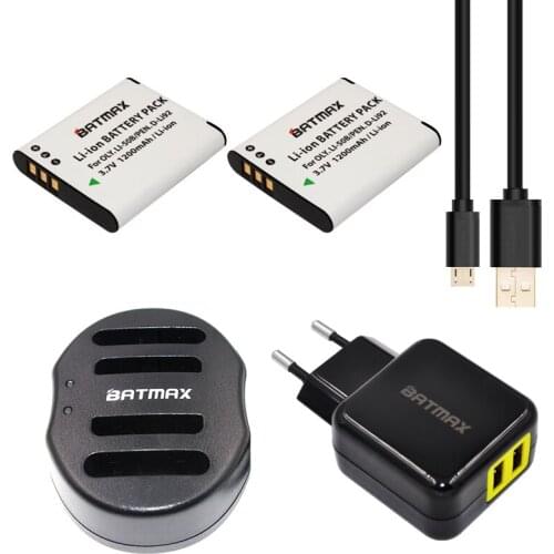 2pcs High-Capacity LI-50B 1200mAh Batteries + Charger/An EU/US AC Adapter for Select Olympus Stylus Tough Series Digital Cameras