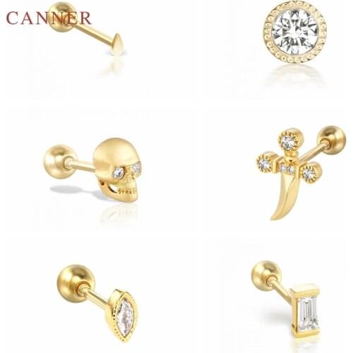 CANNER 1Pcs 925 Sterling Silver Earrings For Women Mini Dagger Stud Earrings Unusual Ear Piercing Mom Gift Серьги Natural Style